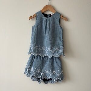 GAP Blue and White Matching Shorts Set with Scalloped Hem